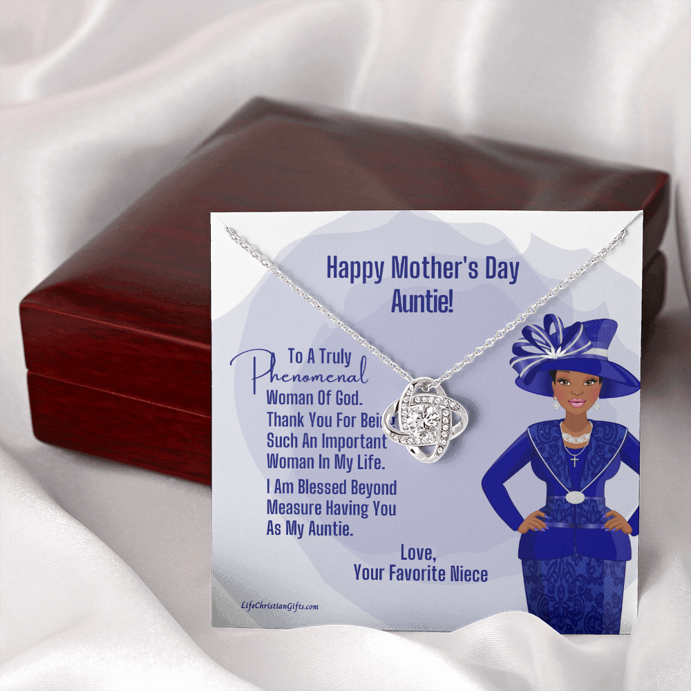 Love Knot Necklace To Aunt For Mother's Day Gift, Phenomenal Woman Jewelry Message Card