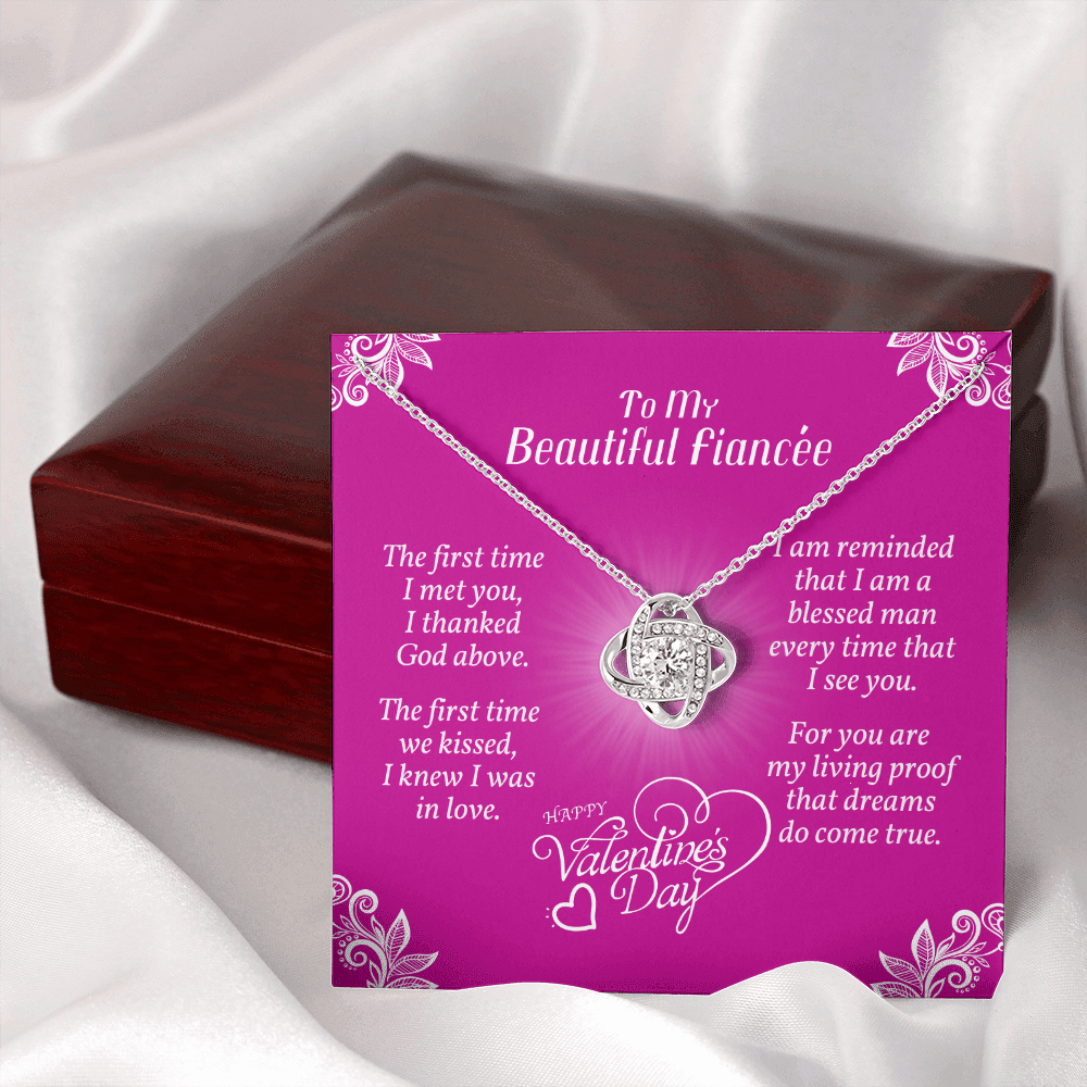 To Fiancée - Love Knot Necklace With Valentine's First Time I Met You Message Card