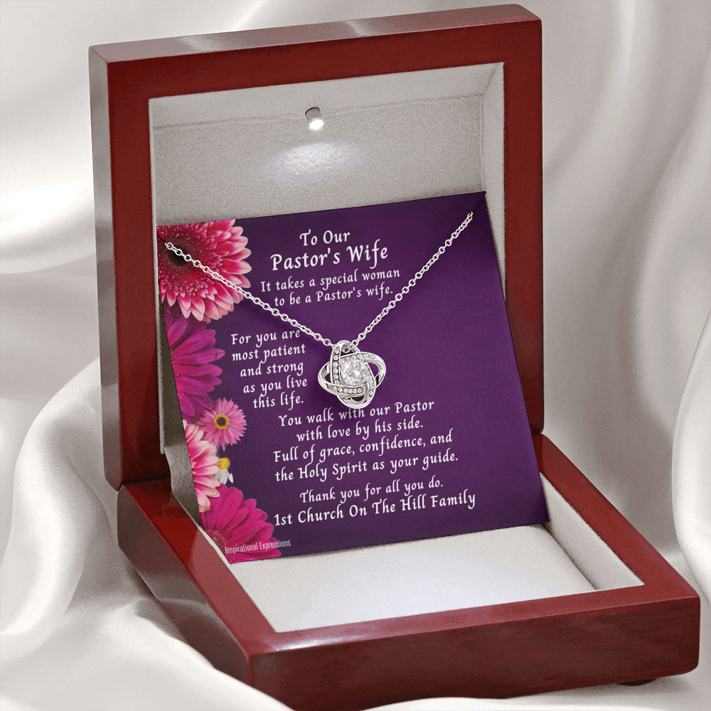 Personalized Pastor's Wife Appreciation Card With Love Knot Necklace