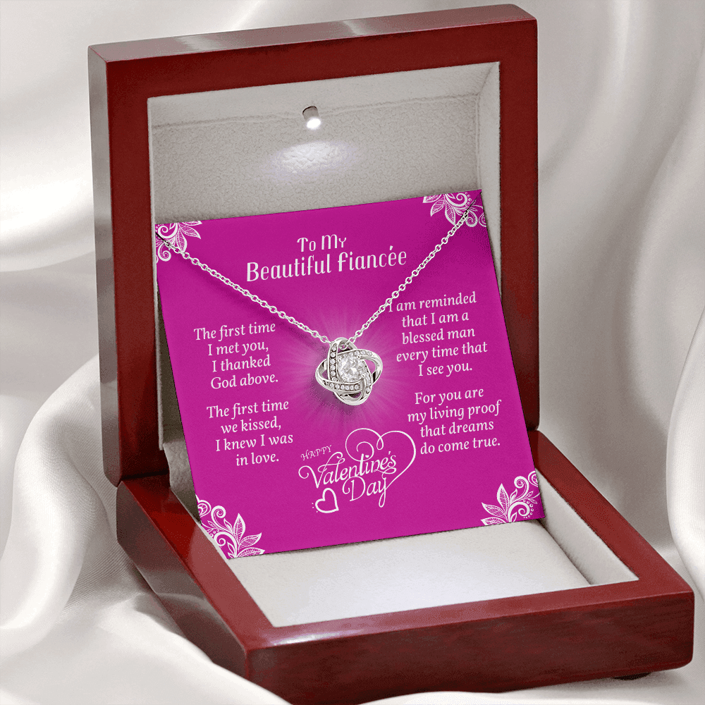 To Fiancée - Love Knot Necklace With Valentine's First Time I Met You Message Card