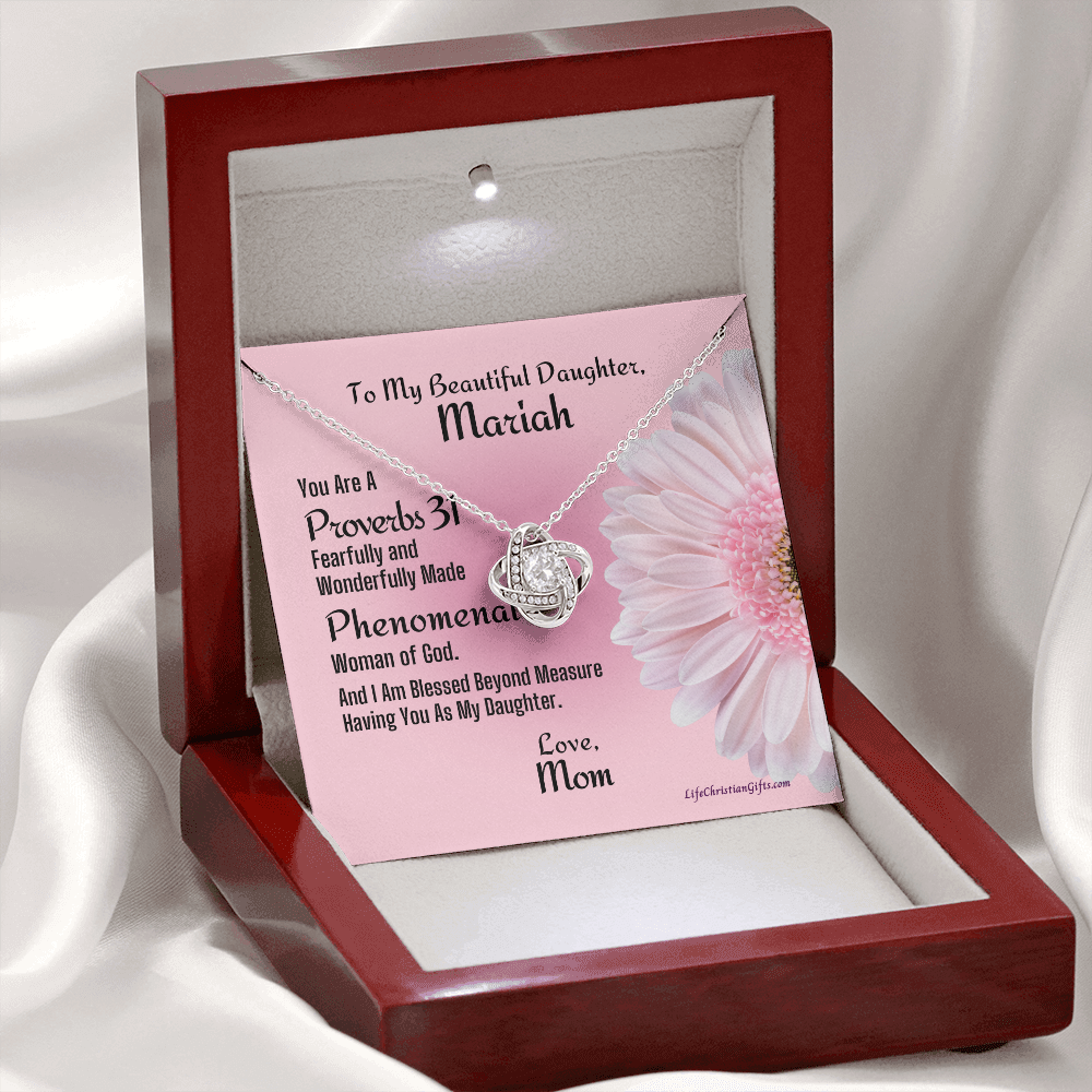 Personalized Message To Daughter With Love Knot Necklace - Phenomenal Pink Flower Card