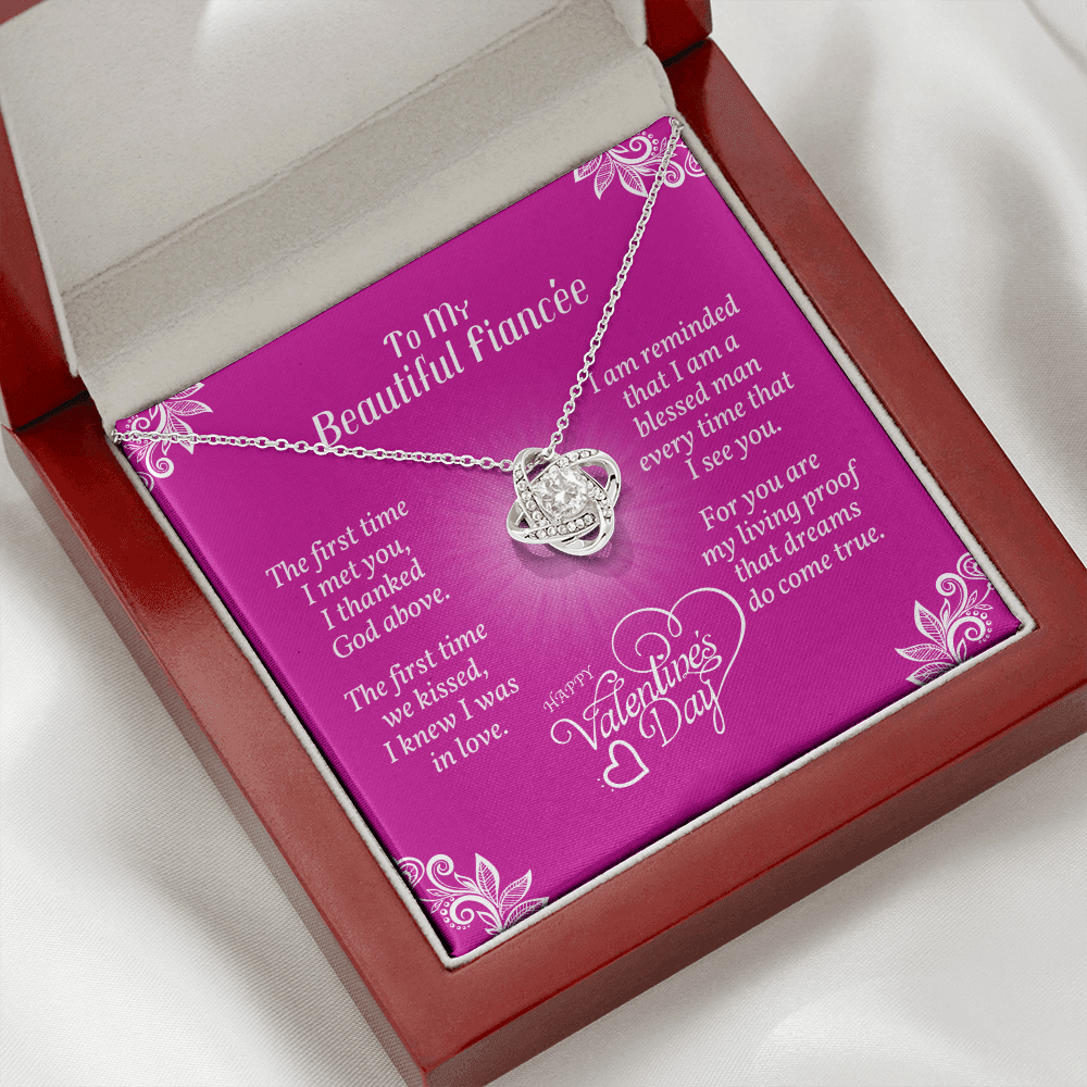 To Fiancée - Love Knot Necklace With Valentine's First Time I Met You Message Card