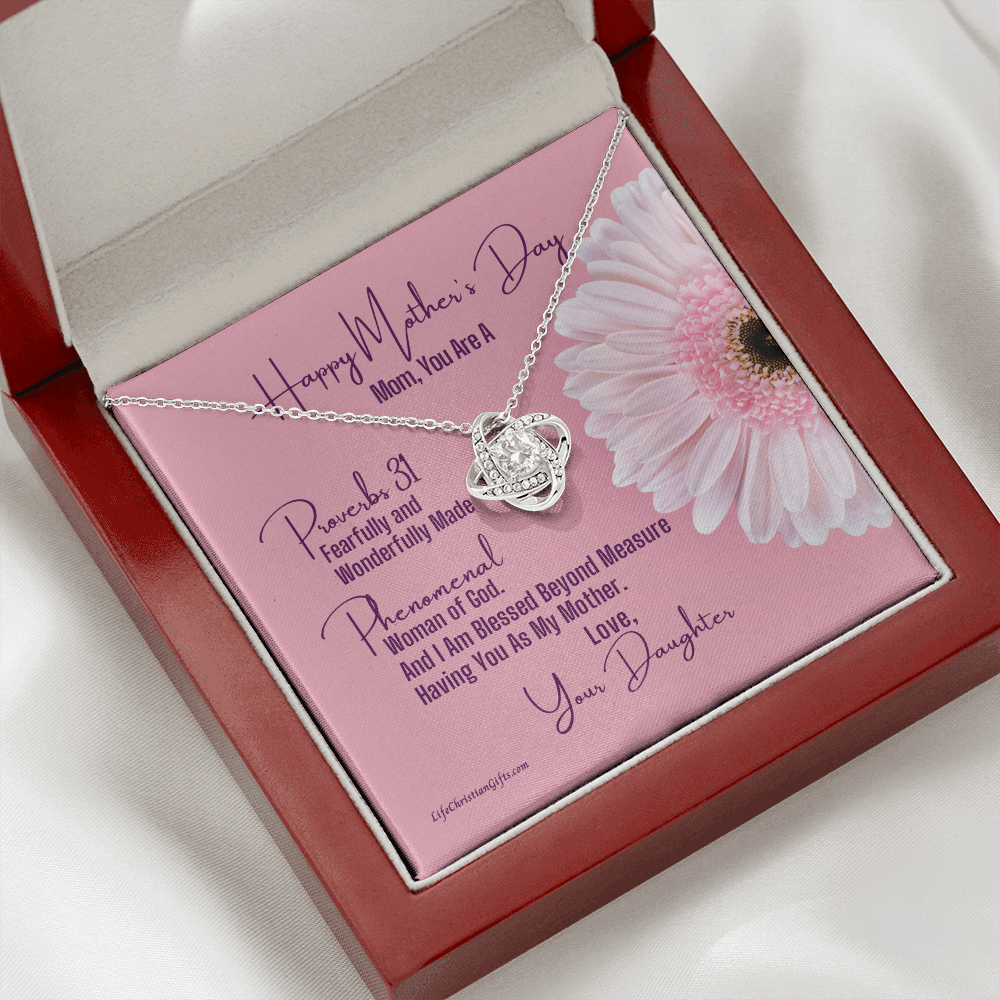 Mother's Day Message Card From Daughter - Love Knot Necklace - Proverbs 31