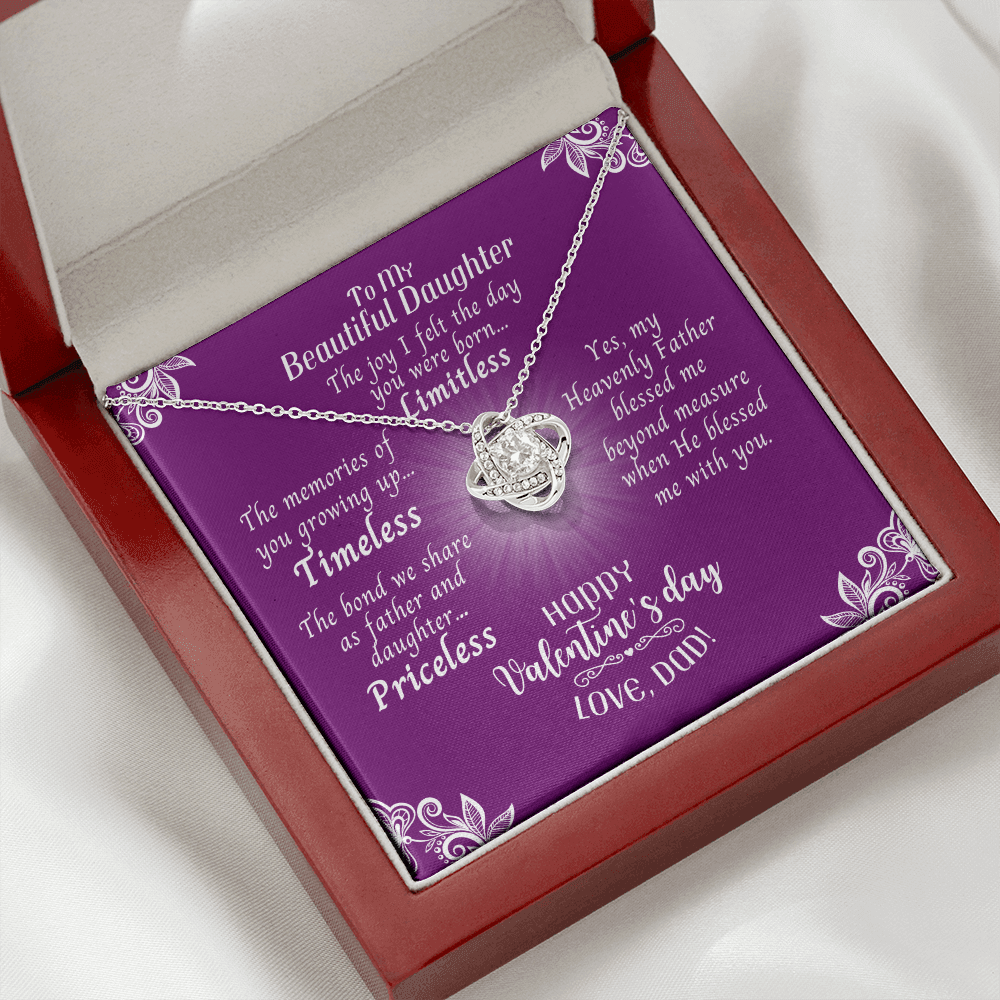 To My Daughter - Love Knot Necklace With Valentine's Day Message Card - Priceless