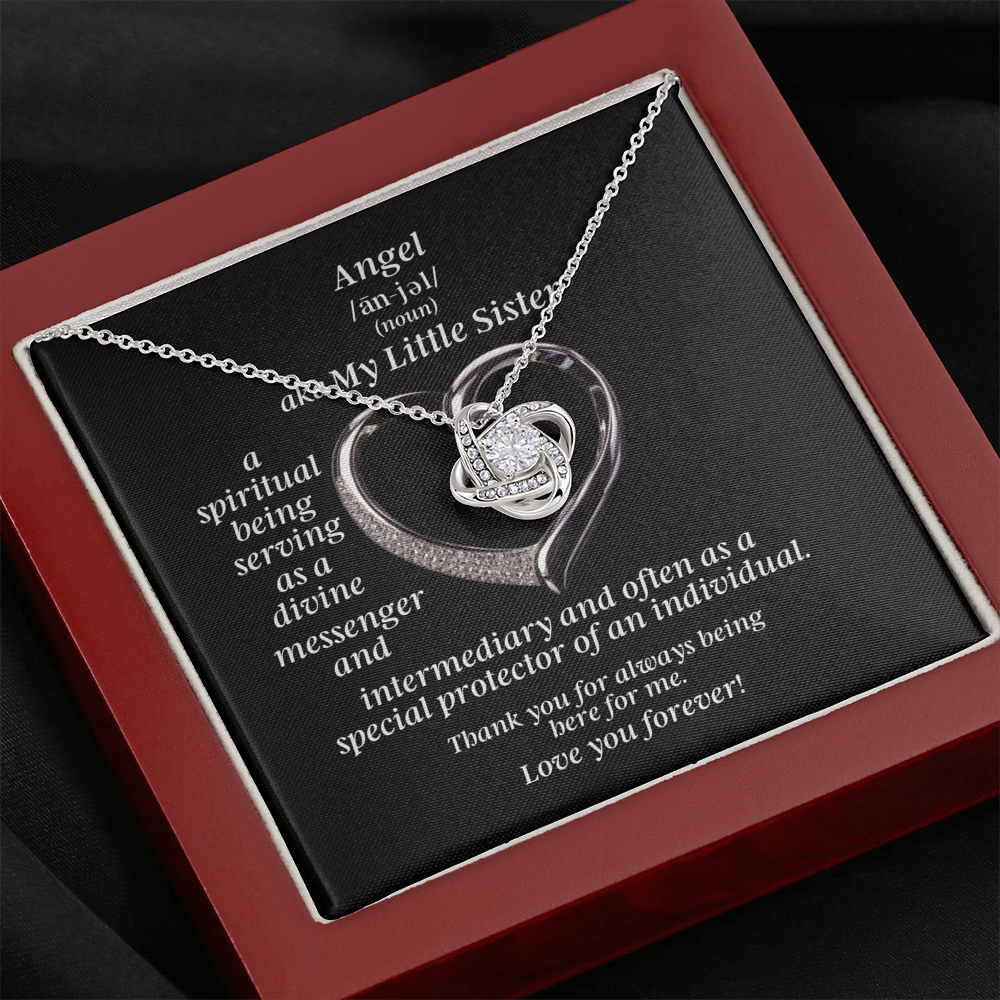 My Little Sister Angel Love Knot Necklace With Heart Message Card