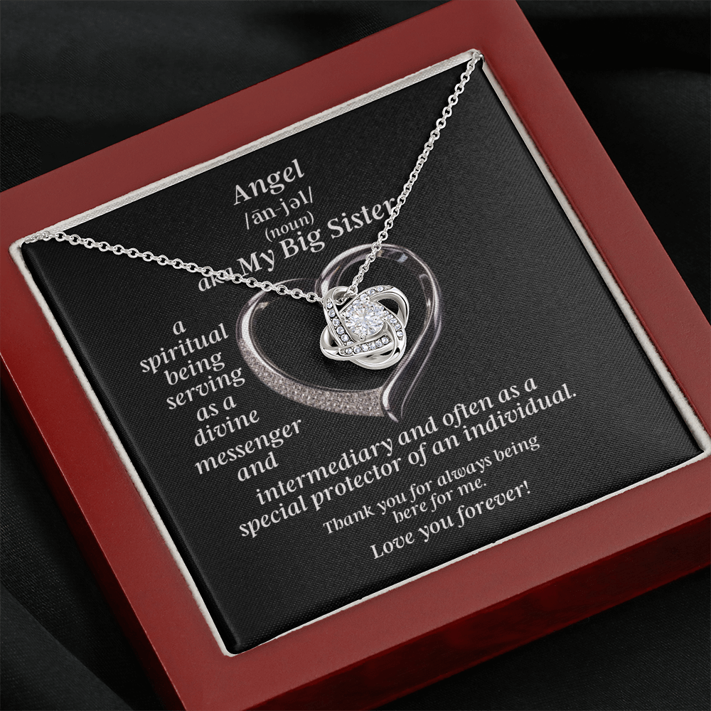 My Big Sister Angel Love Knot Necklace With Heart Message Card