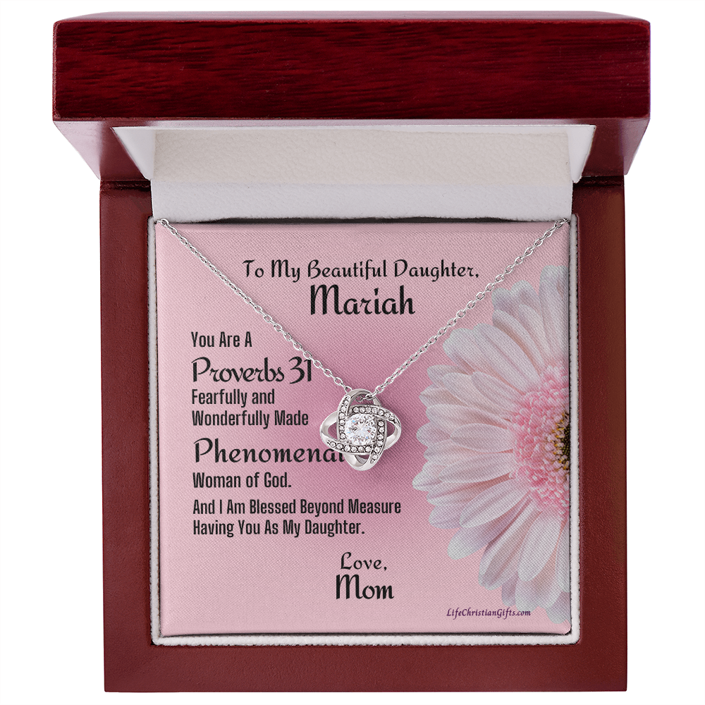 Personalized Message To Daughter With Love Knot Necklace - Phenomenal Pink Flower Card