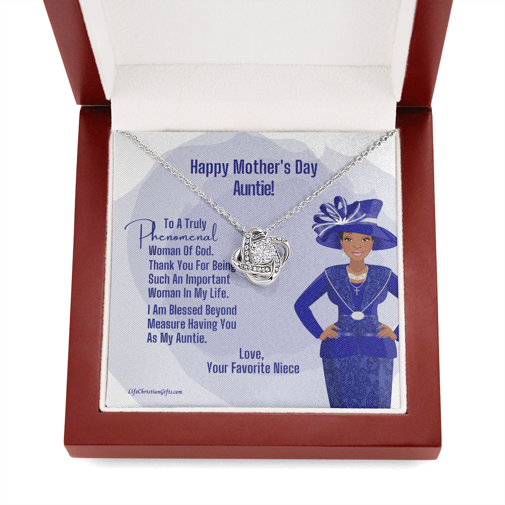 Love Knot Necklace To Aunt For Mother's Day Gift, Phenomenal Woman Jewelry Message Card