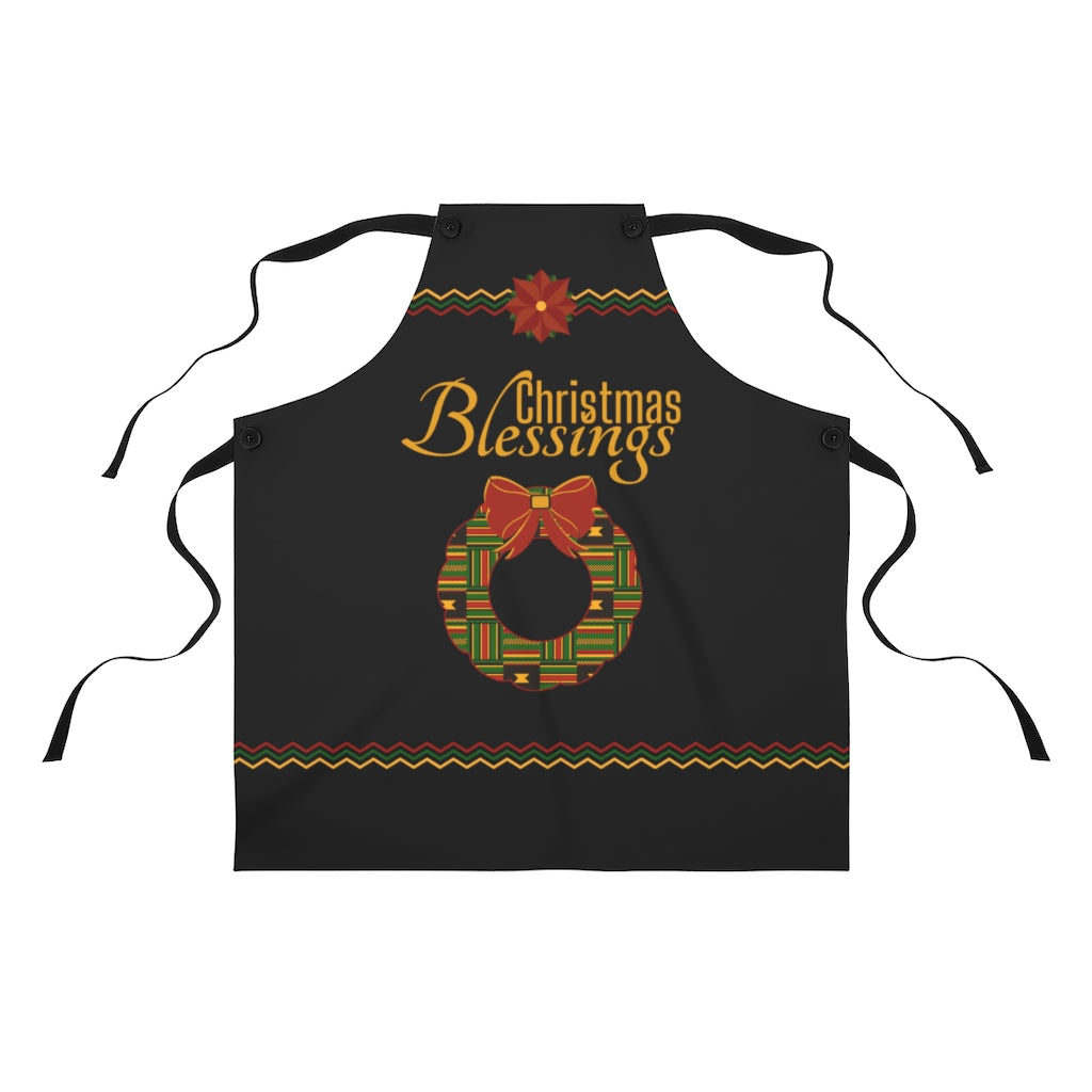 Christmas Blessings Kente Wreath Kitchen Cooking Apron