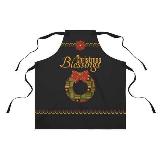 Christmas Blessings Kente Wreath Kitchen Cooking Apron