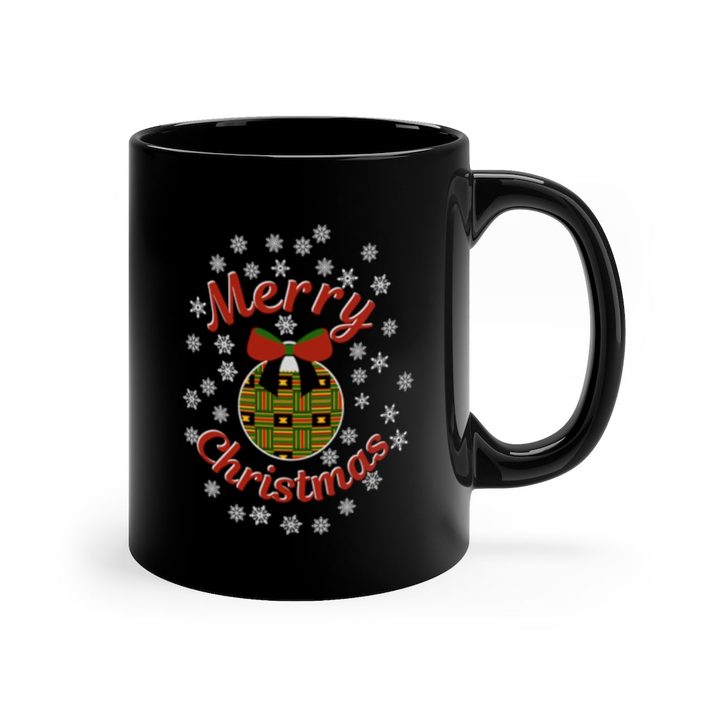 Merry Christmas Kente Ornament 11oz Black Mug