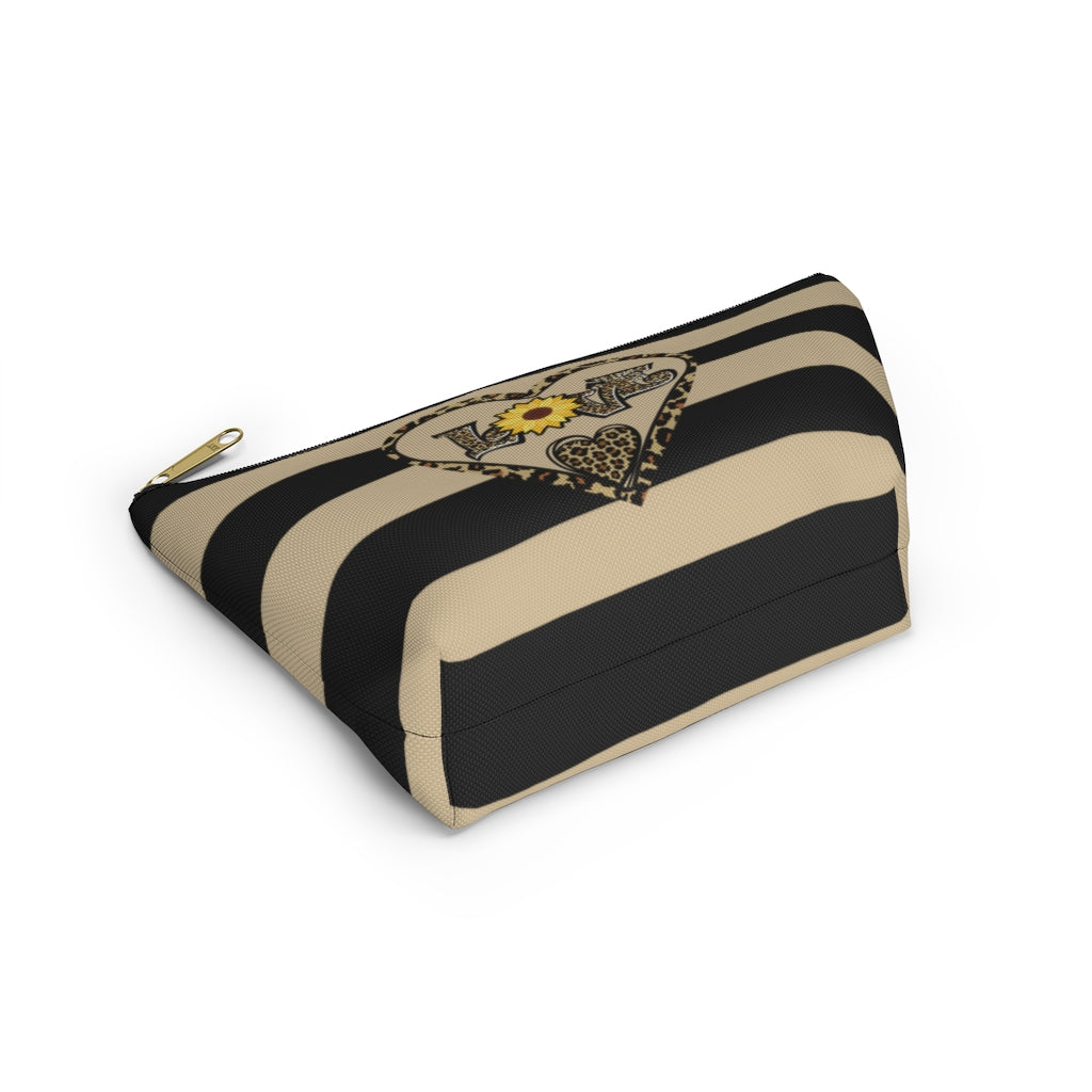 Love Leopard Print With Sunflower And Hearts Zipper Pouch | Cosmetic Accessory Bag