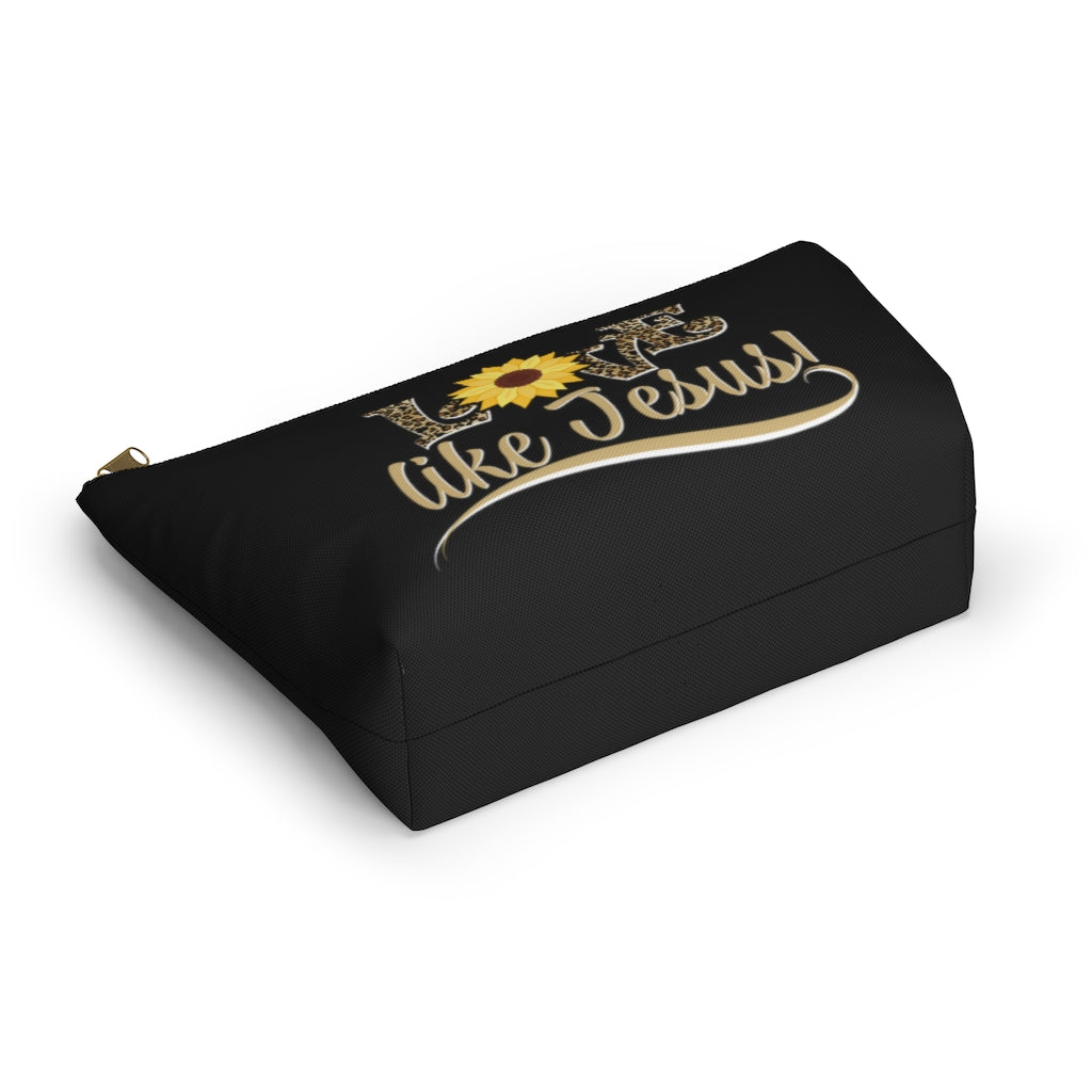 Love Like Jesus Leopard Print With Sunflower Cosmetic Zipper Pouch