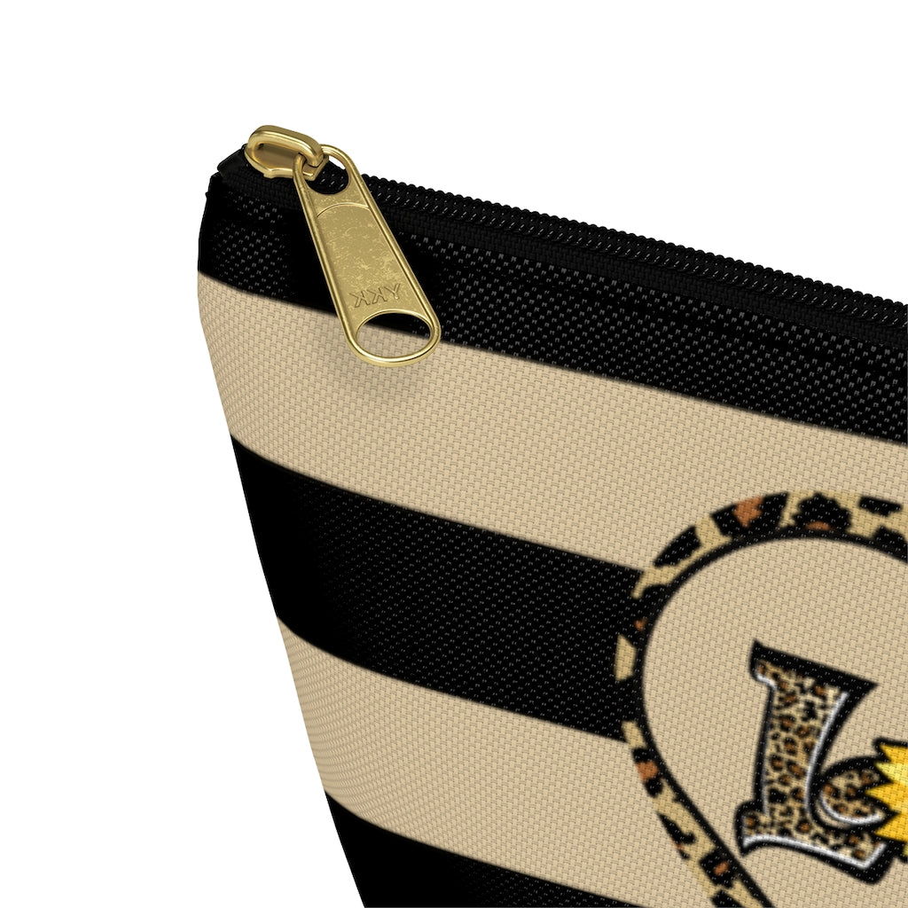 Love Leopard Print With Sunflower And Hearts Zipper Pouch | Cosmetic Accessory Bag