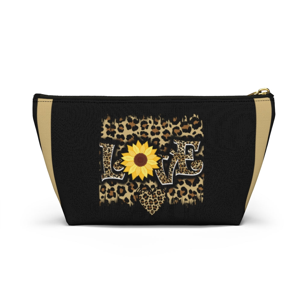 Love Leopard Print and Sunflower Accessory Pouch and Cosmetic Bag