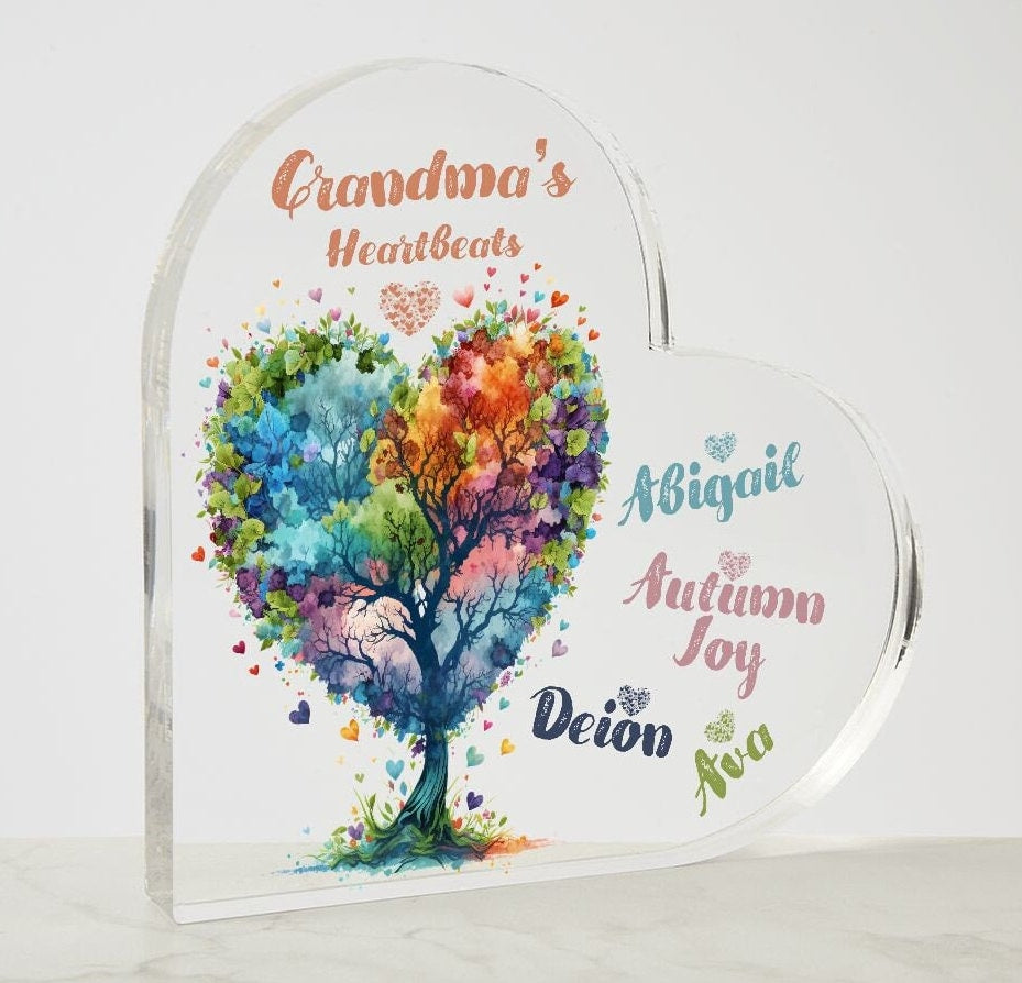 Personalized Grandma's Acrylic Heart Paperweight Keepsake Gift