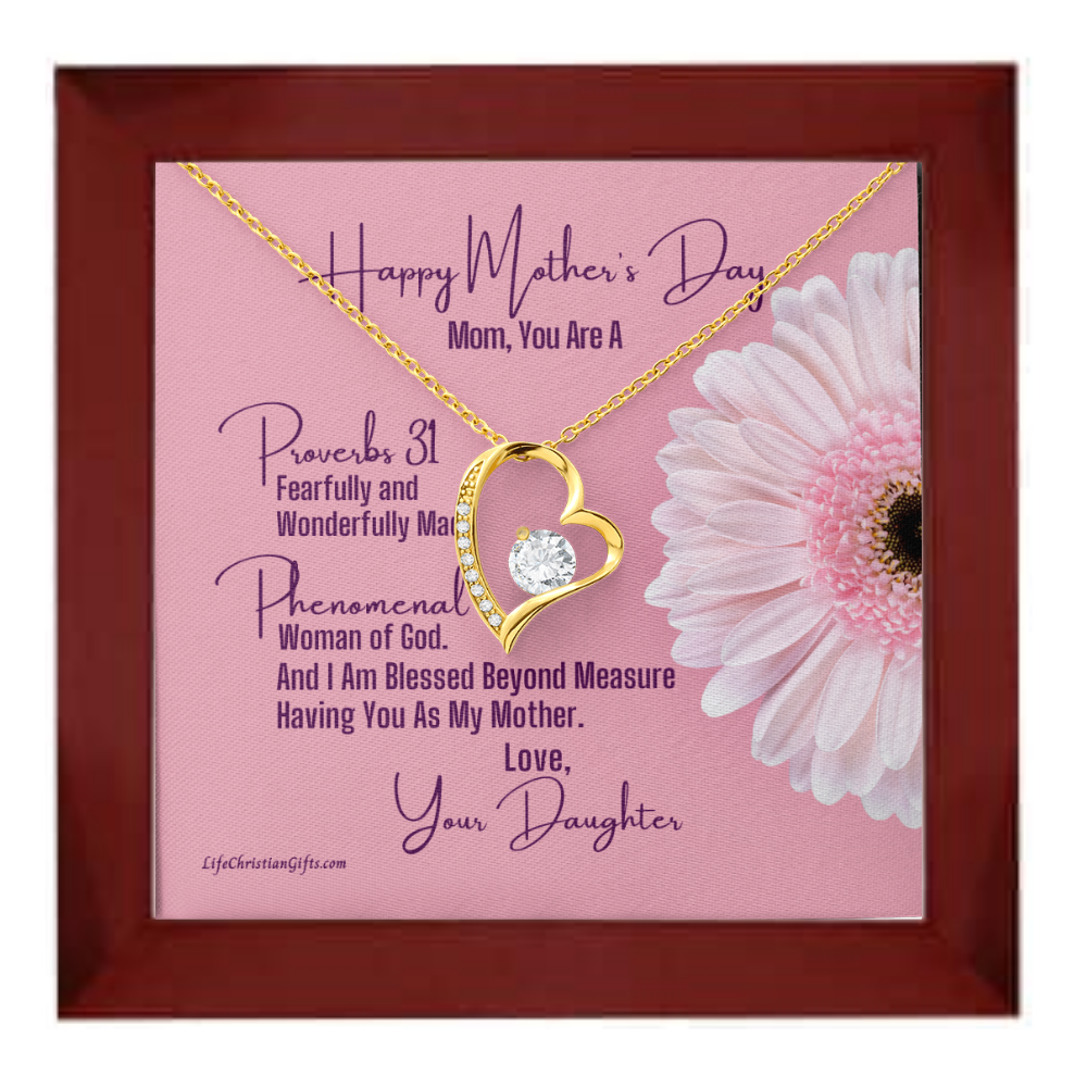 Mother's Day Message Card From Daughter - Heart Necklace - Proverbs 31