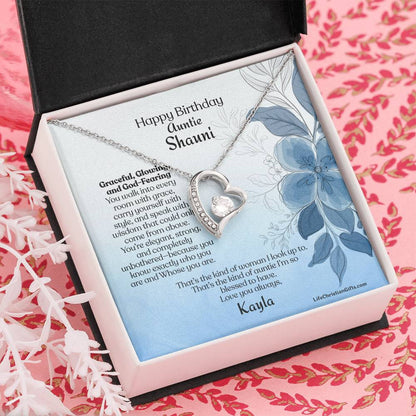 Personalized Auntie Forever Love Necklace Message Card - Gracefully Flowers