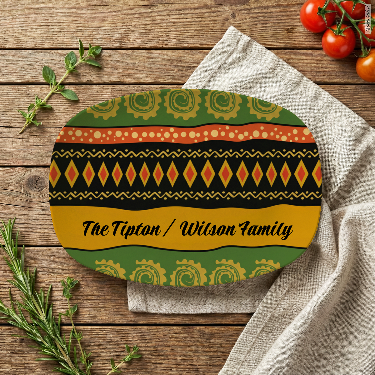 Personalized African Print Family Platter – Kente-Inspired Decorative Kitchen Serving Tray