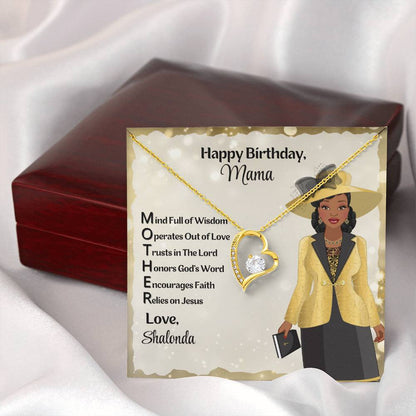 African American Mother Acronym Birthday Message Card And Forever Love Necklace