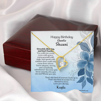 Personalized Auntie Forever Love Necklace Message Card - Gracefully Flowers