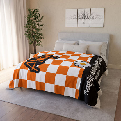 Personalized Wonderfully Made Sherpa Blanket - White and Orange Checker