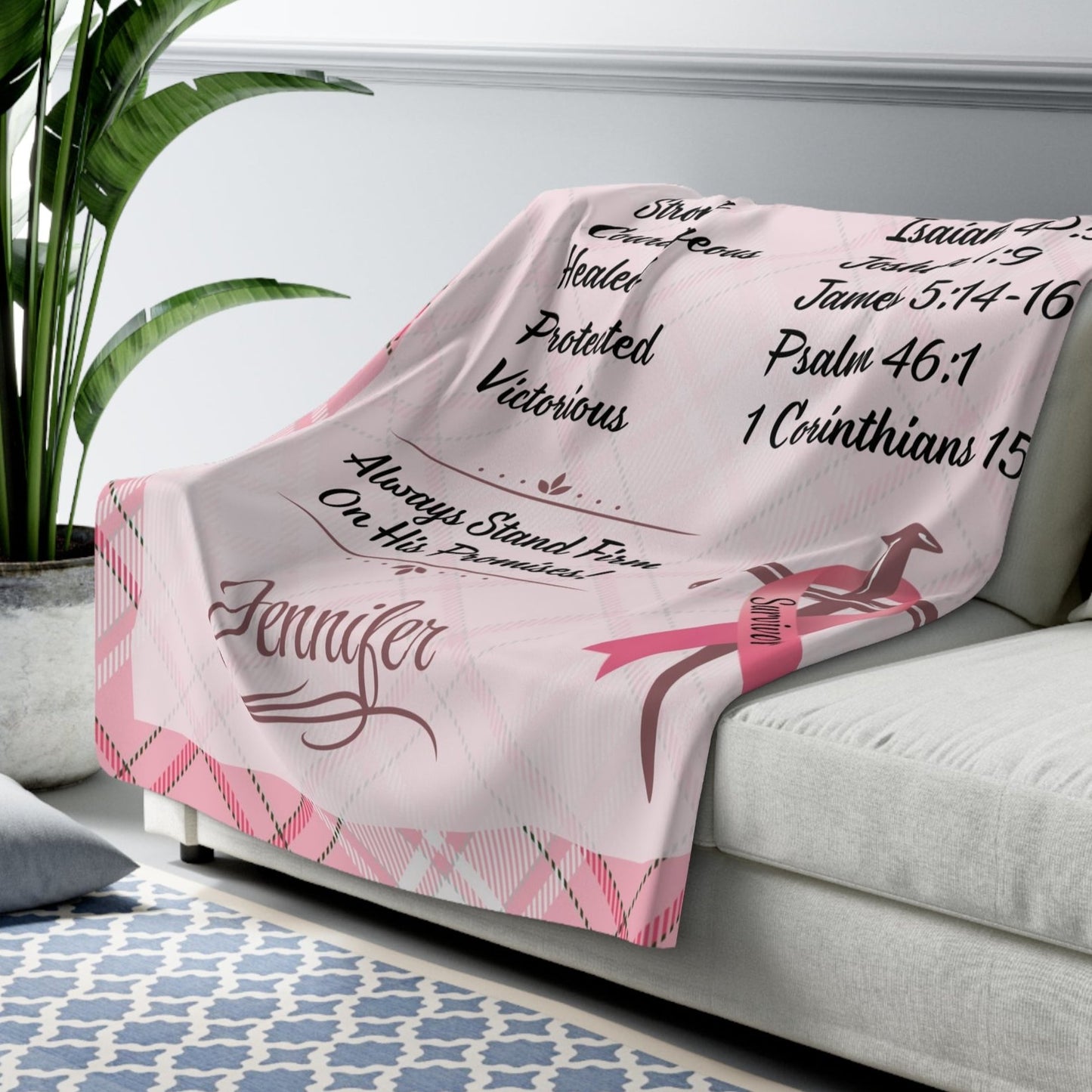 Personalized Breast Cancer Survivor God Affirmations Bible Verse Blanket