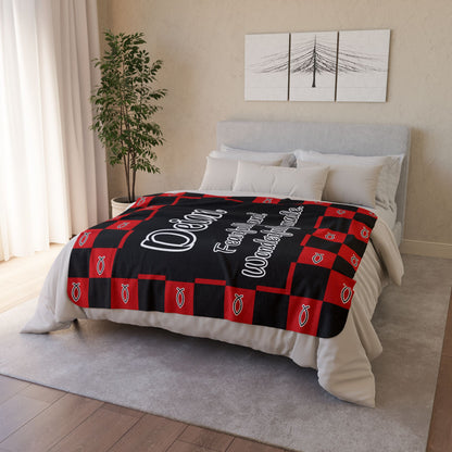 Personalized Wonderfully Made Sherpa Blanket - Red Black Checker