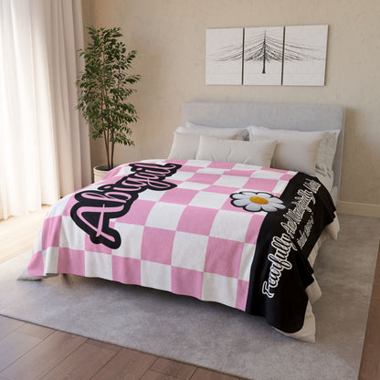 Personalized Wonderfully Made Sherpa Blanket - White and Pink Checker