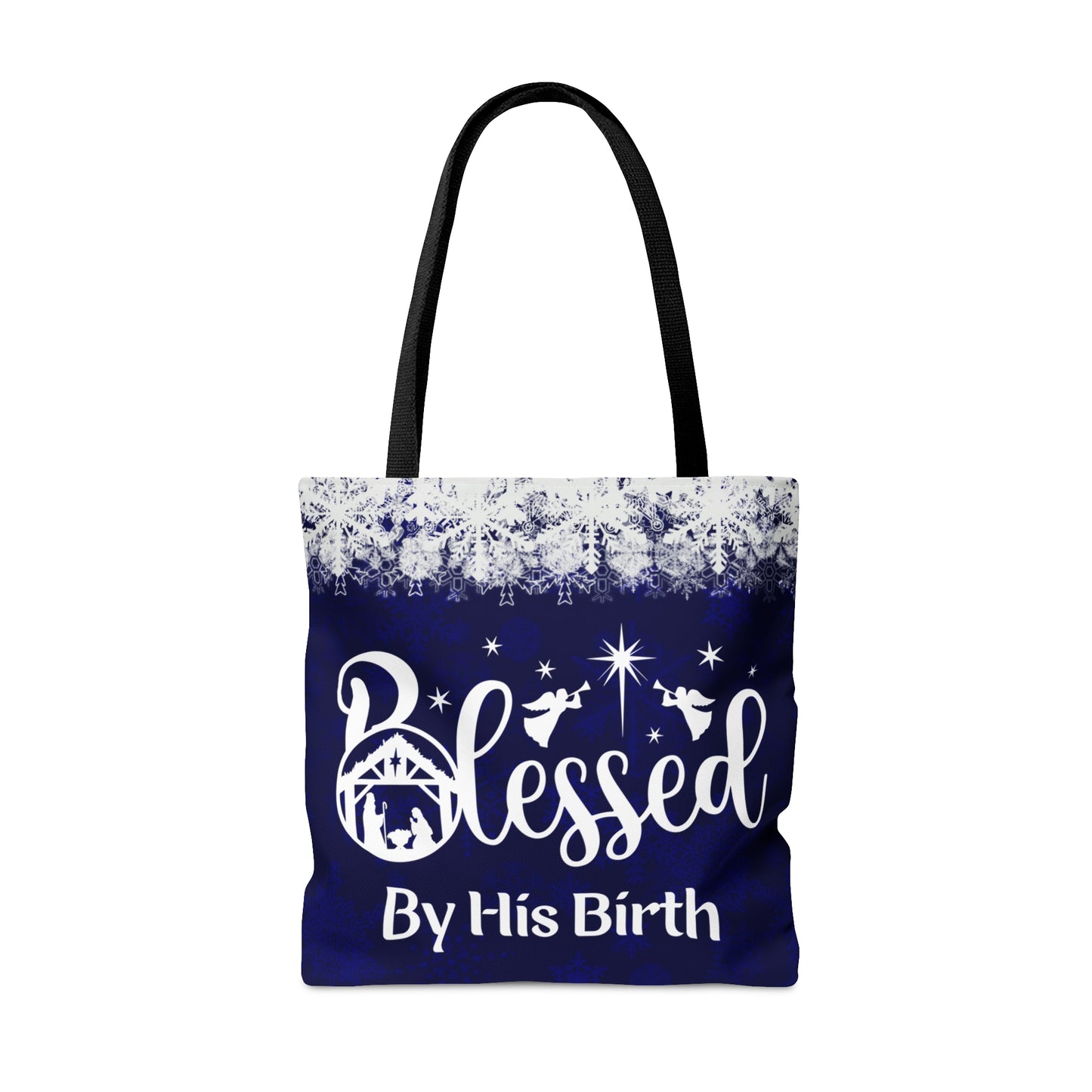 Nativity Scene Blessed By His Birth Christmas Tote Bag