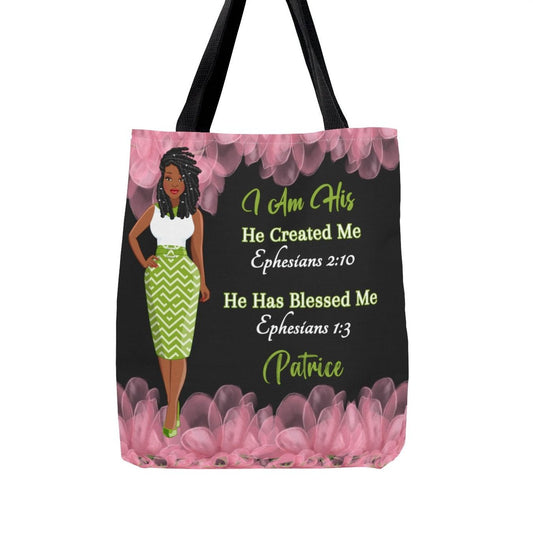 Personalized Bible Verse African American Tote Bag - I Am His