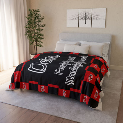 Personalized Wonderfully Made Sherpa Blanket - Red Black Checker