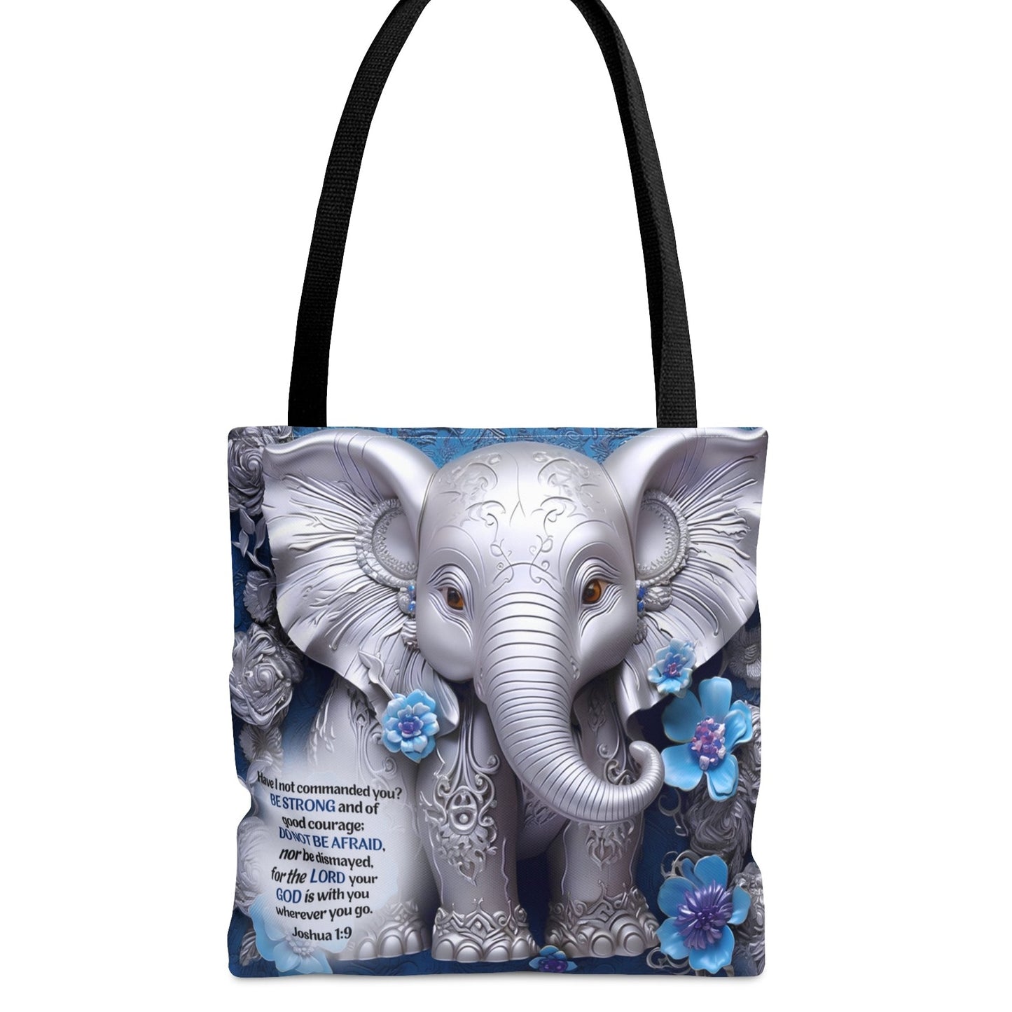 Bible Verse Tote Bag 3D Elephant Image Christian Bible Scripture Strong and Courageous Quote Inspirational Faith Bible Bag Shoulder Tote