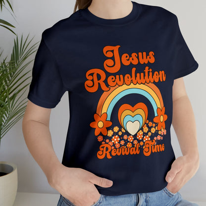 Jesus Revolution T-Shirt Revival Time Retro Heart and Rainbow Tee Shirt