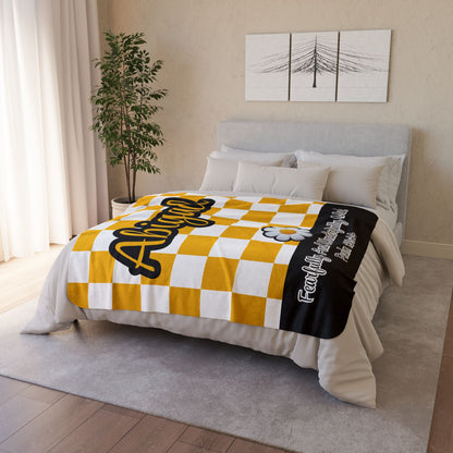 Personalized Wonderfully Made Sherpa Blanket - White and Yellow Checker