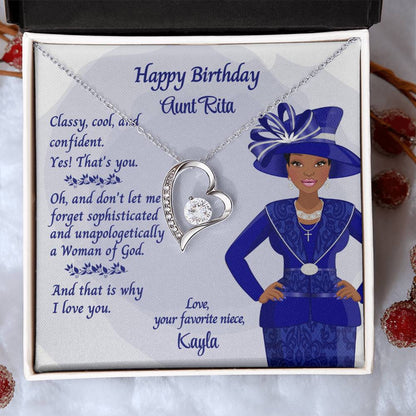 Personalized African American Auntie Forever Love Necklace Message Card - Classy & Cool