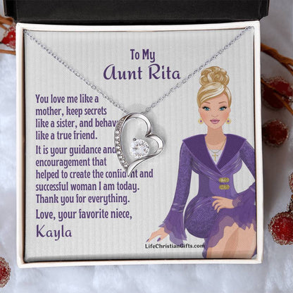 Personalized Auntie Forever Love Necklace Message Card - Love Like Mother - Blonde