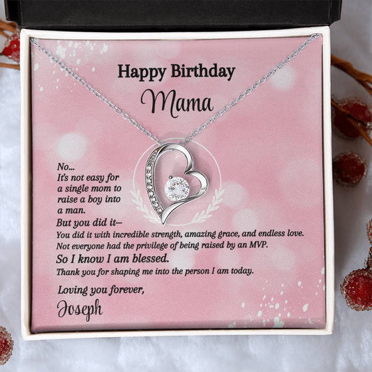 Happy Birthday Single Mom Message Card - Forever Love Necklace - MVP Pink
