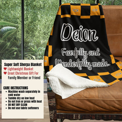 Personalized Wonderfully Made Sherpa Blanket -Black and Gold