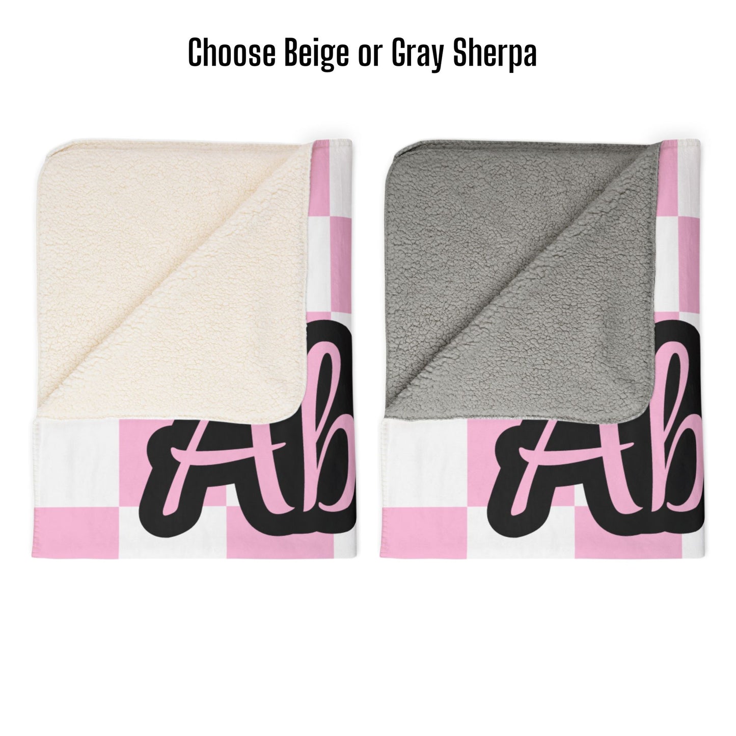 Personalized Wonderfully Made Sherpa Blanket - White and Pink Checker