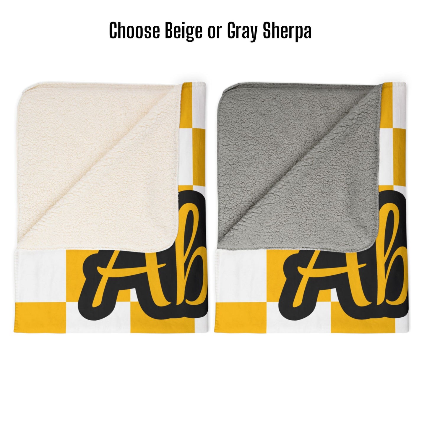 Personalized Wonderfully Made Sherpa Blanket - White and Yellow Checker