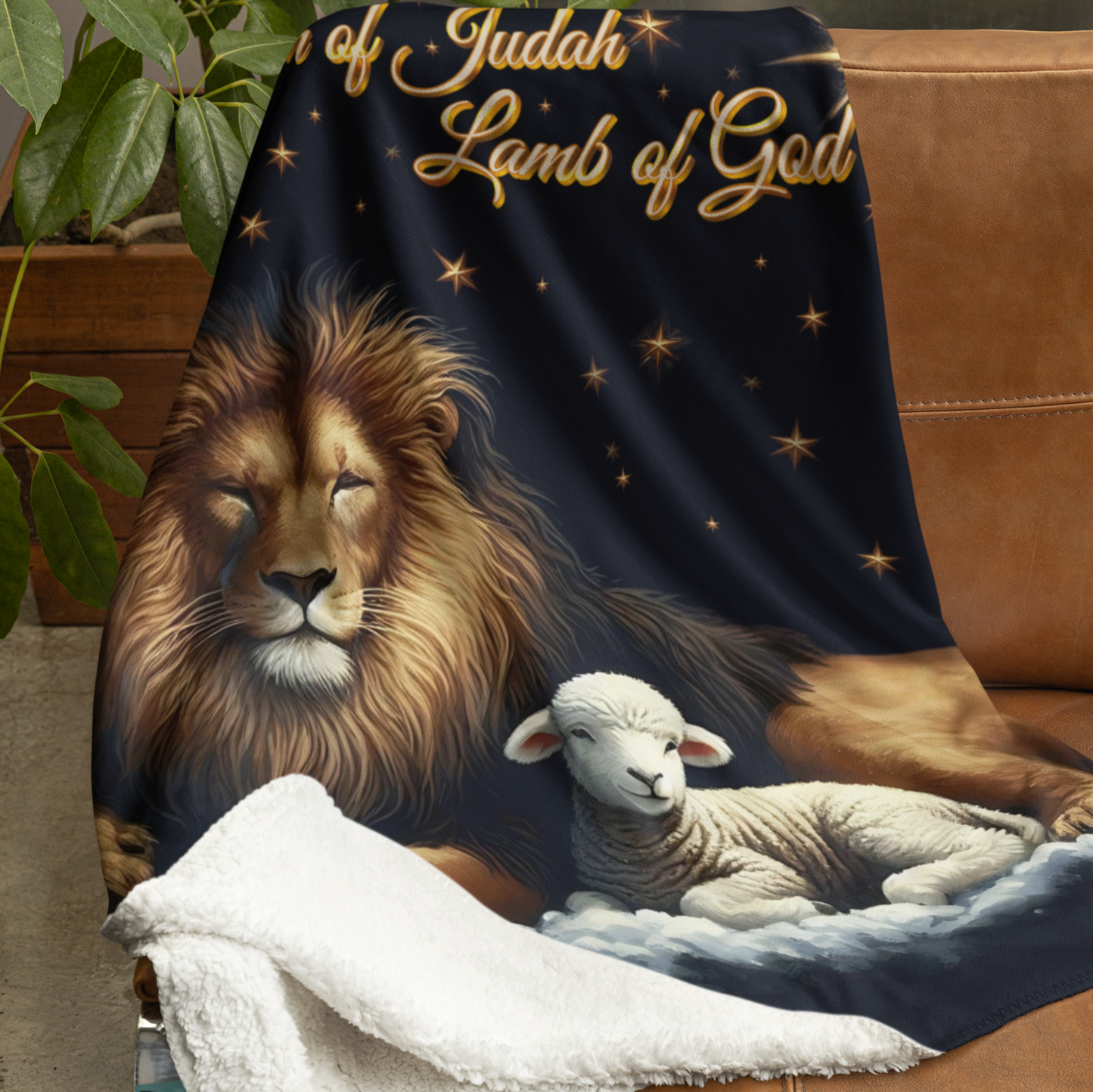 Lion of Judah Lamb of God Sherpa Blanket