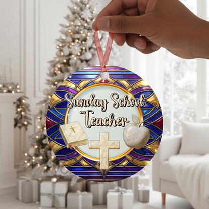 Sunday School Teacher Faux Stained-Glass Ornament | Personalized Keepsake
