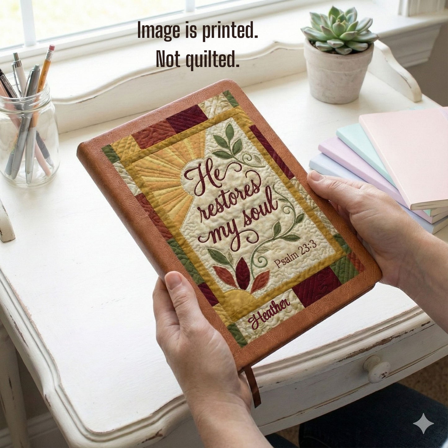 Christian Journal – "He Restores My Soul" Psalm 23:3 – Quilted Faux Cover
