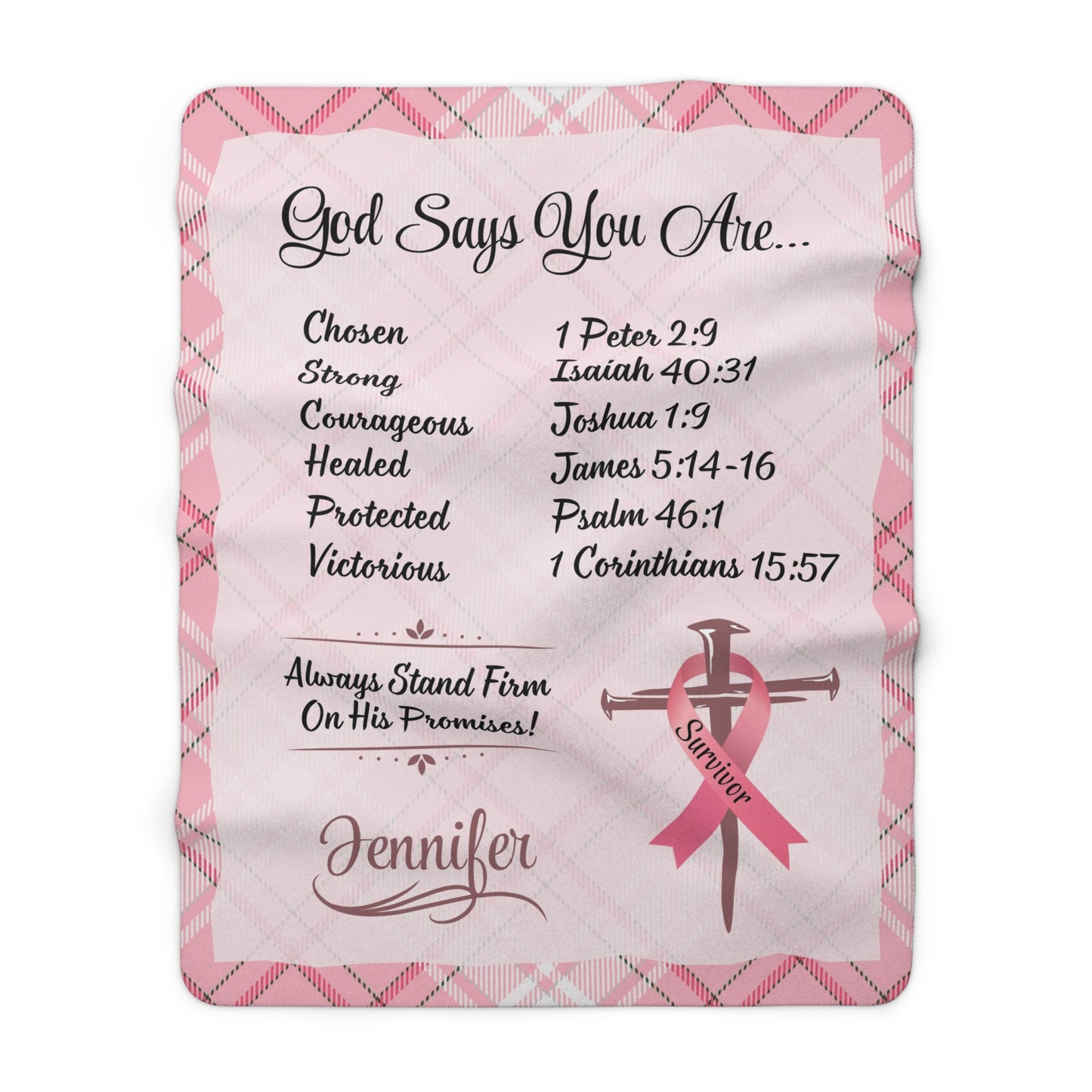 Personalized Breast Cancer Survivor God Affirmations Bible Verse Blanket