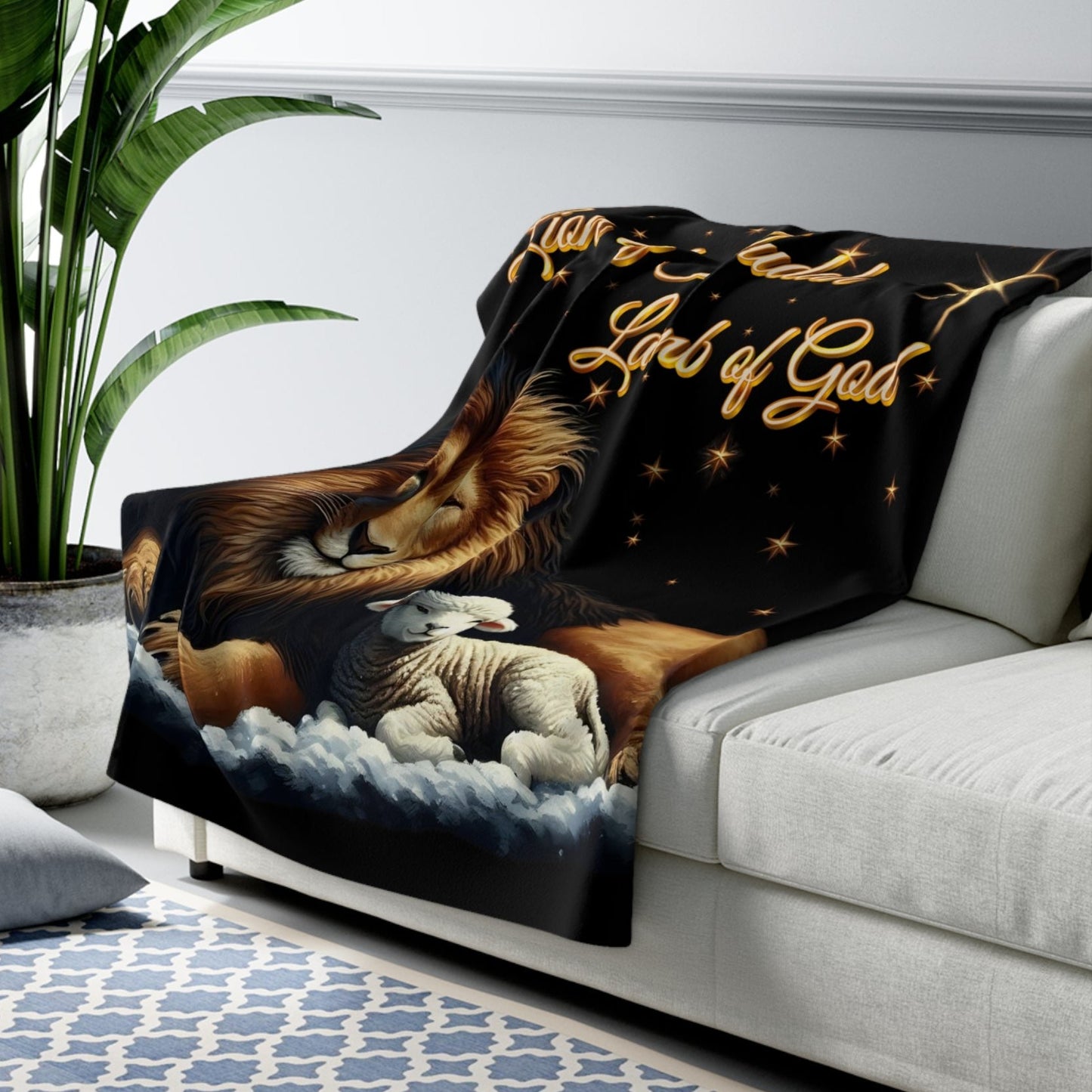 Lion of Judah Lamb of God Sherpa Blanket