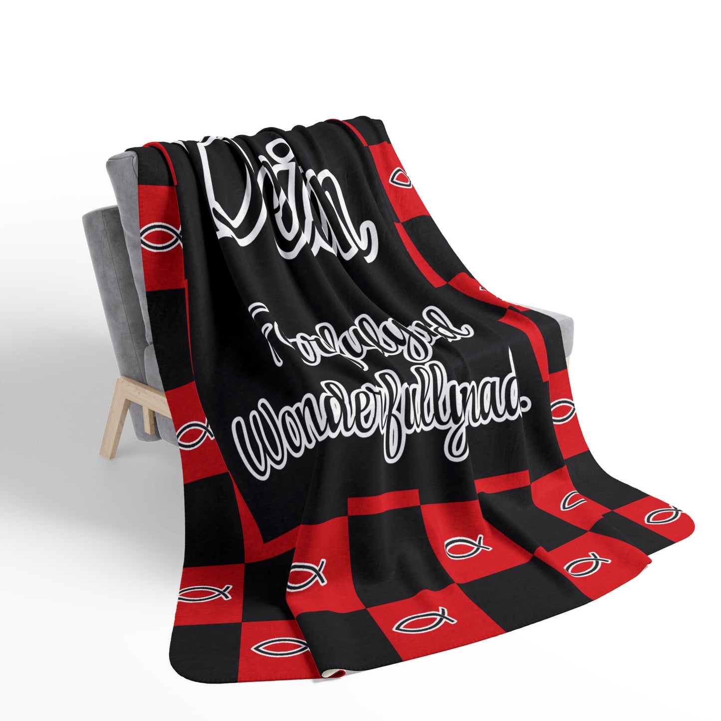 Personalized Wonderfully Made Sherpa Blanket - Red Black Checker