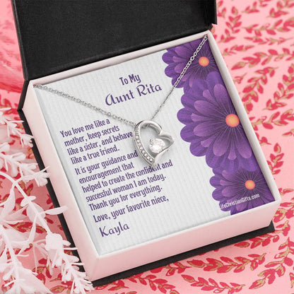 Personalized Auntie Forever Love Necklace Message Card - Love Like Mother - Flowers