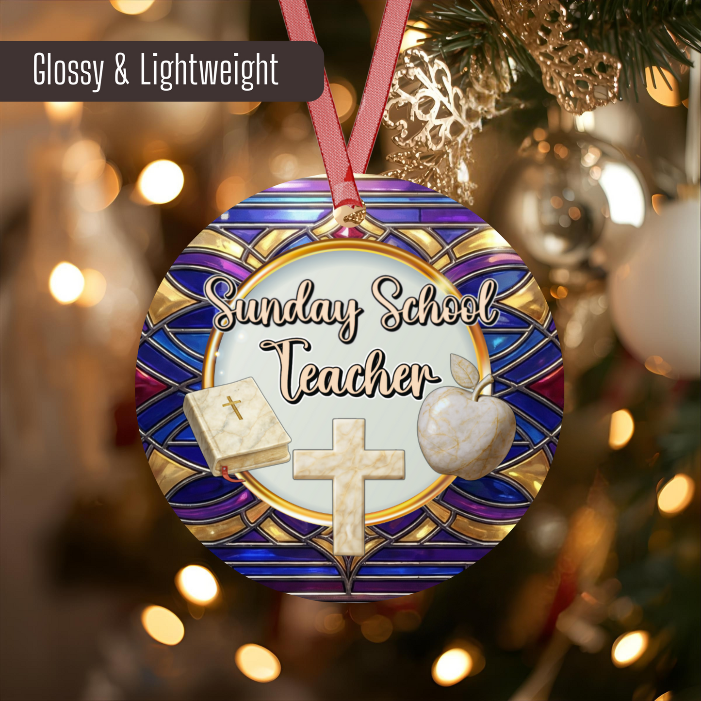 Sunday School Teacher Faux Stained-Glass Ornament | Personalized Keepsake