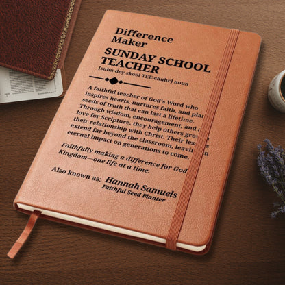 Difference Maker - Sunday School Teacher Personalized Vegan Leather Journal For Bible Study or Prayer Notebook